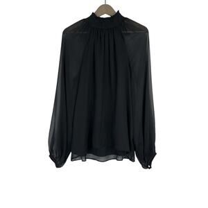 Joie Black Chiffon Long Sleeve Mock Neck Flowy Career Blouse Women's Size Large